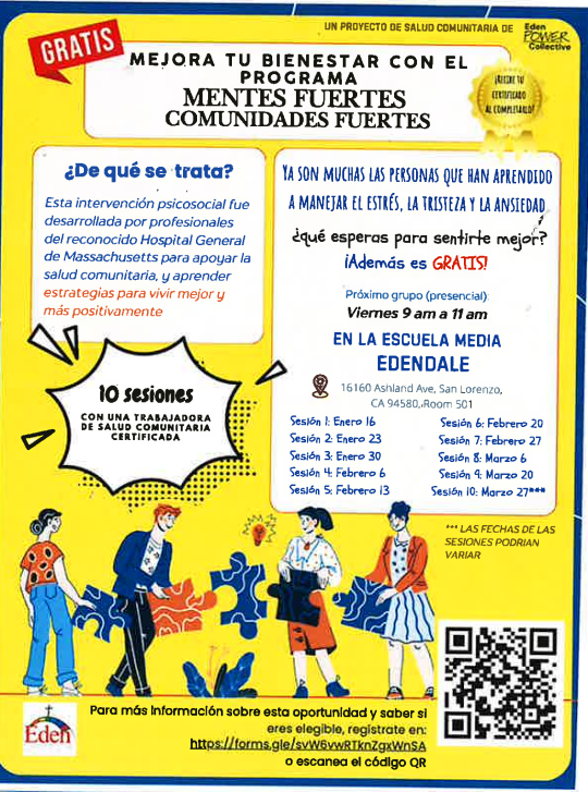 Flyer for workshops in Spanish