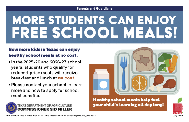 Reduced price lunches will be FREE starting 9/1/25!