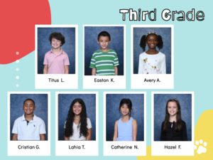 red, yellow, and teal background with announcement and student faces plus wildcat mascot