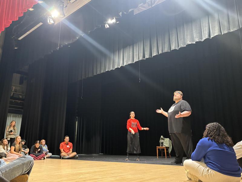 Sarah and Jason Young of The Rustic Mechanicals theater troupe provide a workshop for IHS students