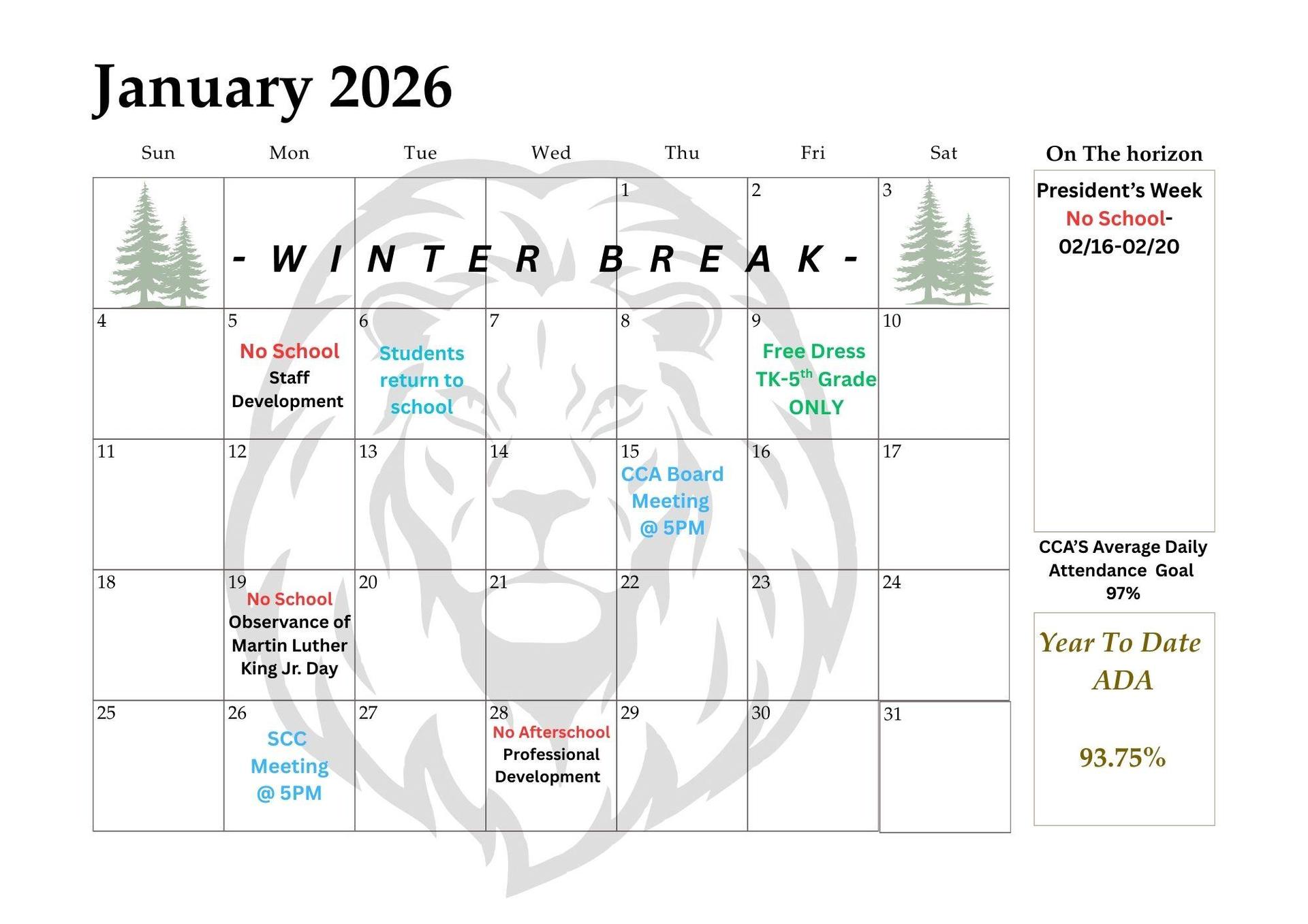 January 2026 Calendar