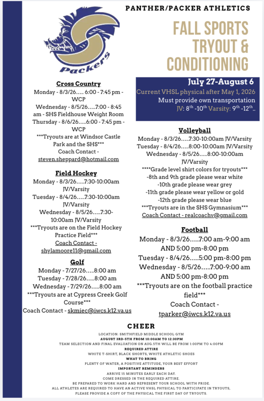 Fall Sports Tryout Information