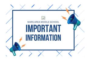 Graphic with school name and important information, features megaphones.