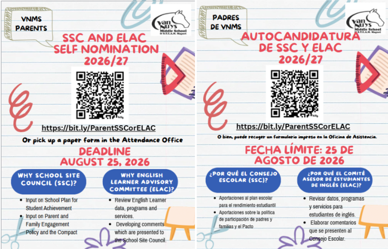 Van Nuys Middle School SSC and ELAC Parent Self-Nomination