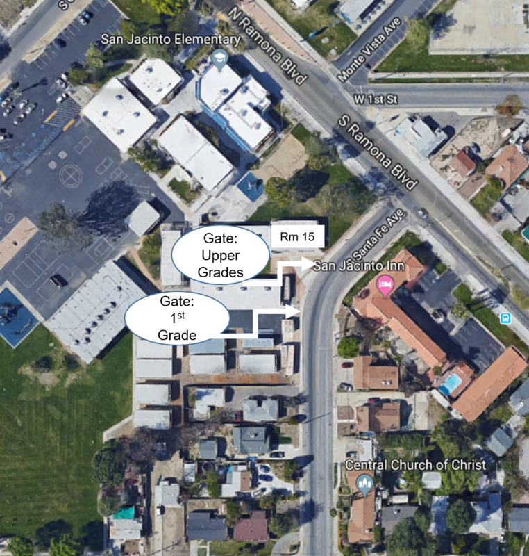 Satellite map of SJE campus with gates on Sante Fe St.