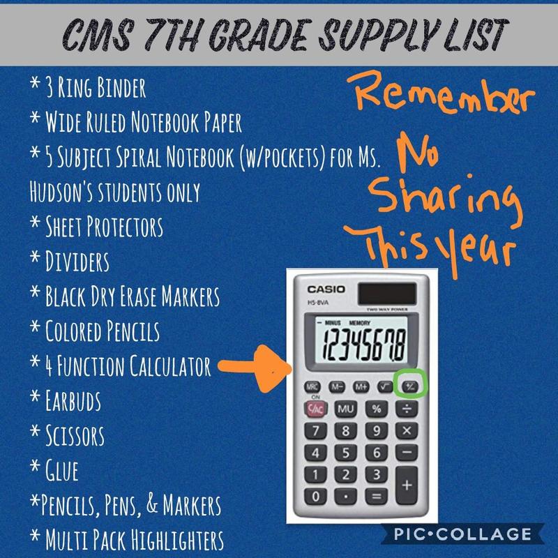 7th Grade Supply List