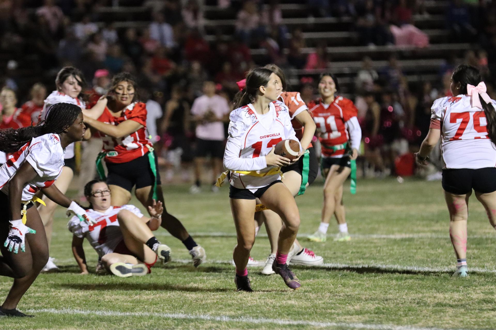 girls playing flag football