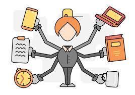 lady juggling tech items