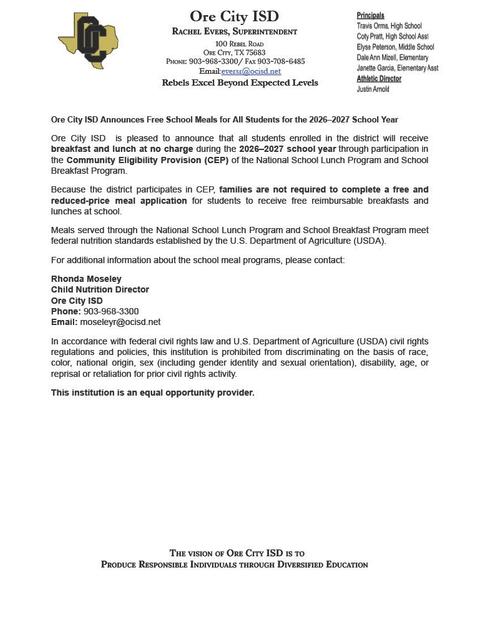 Letter announcing CEP for OCISD