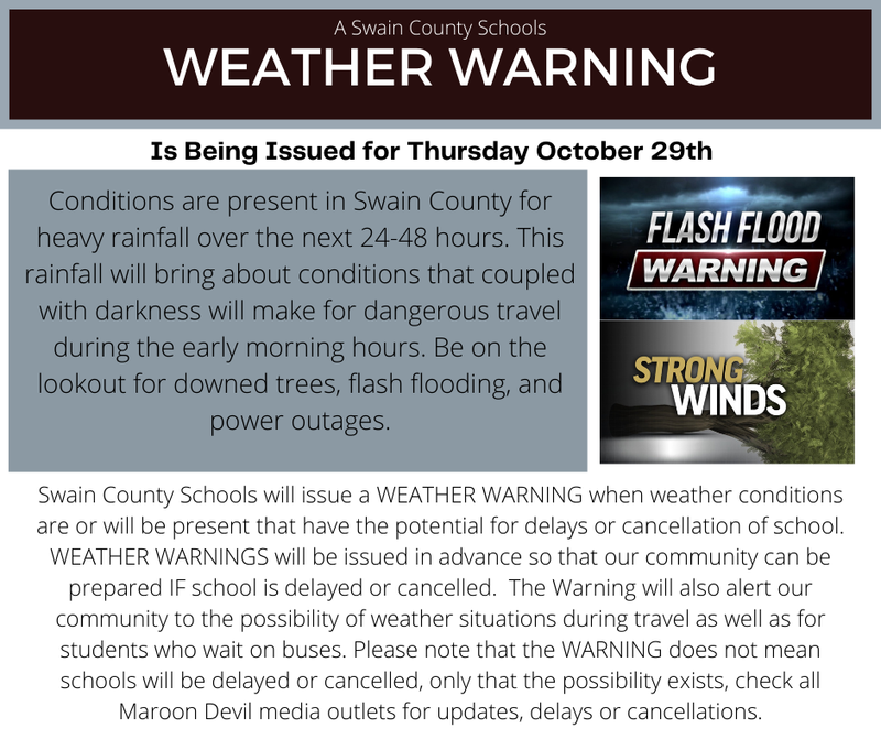 Weather Warning For Thursday Oct 29 Swain County Schools