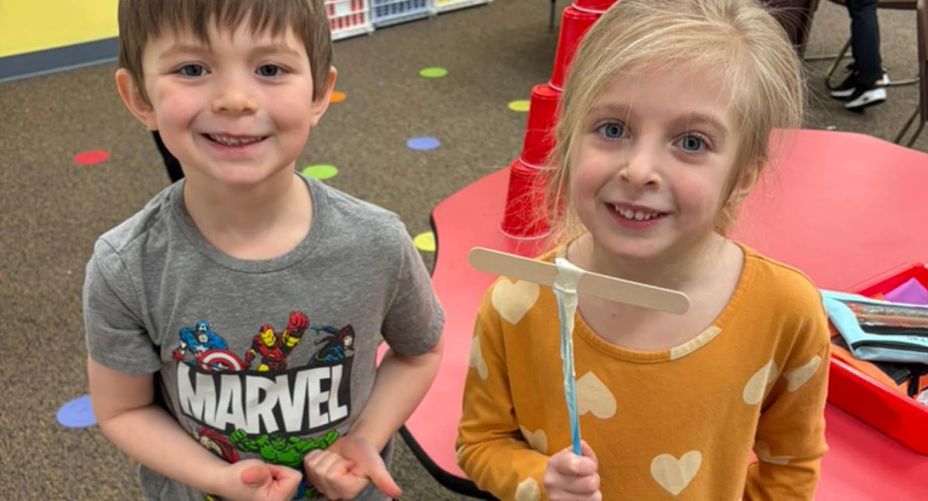 Sunrise Elementary students hold their Junkbox Wars project