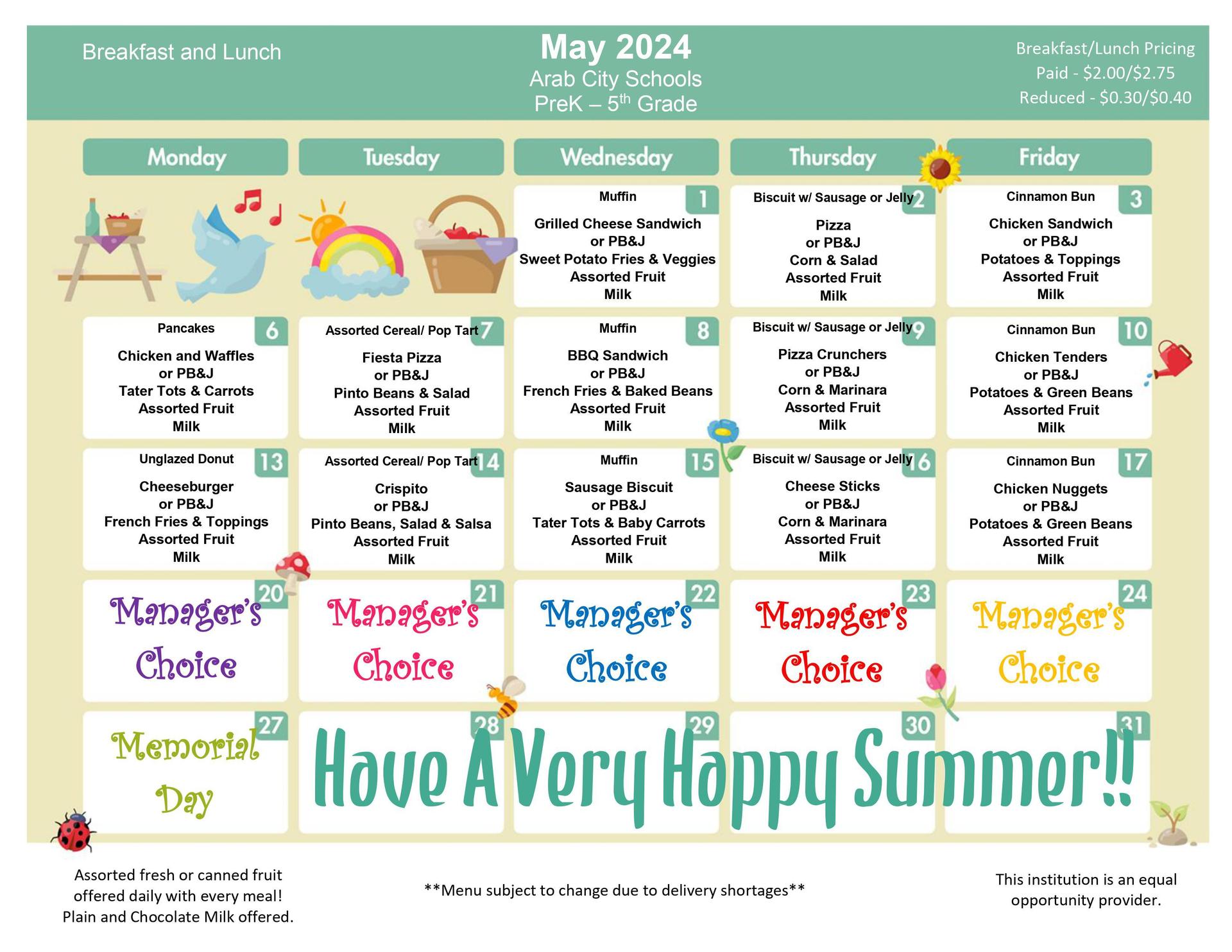 May 2024 Menu - PreK-5