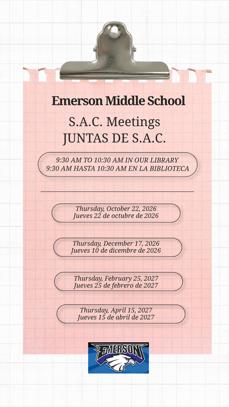 ELAC/SAC Meeting Thursday, October 22, 2026 - Junta de ELAC/SAC este jueves, 22 de octubre de 2026