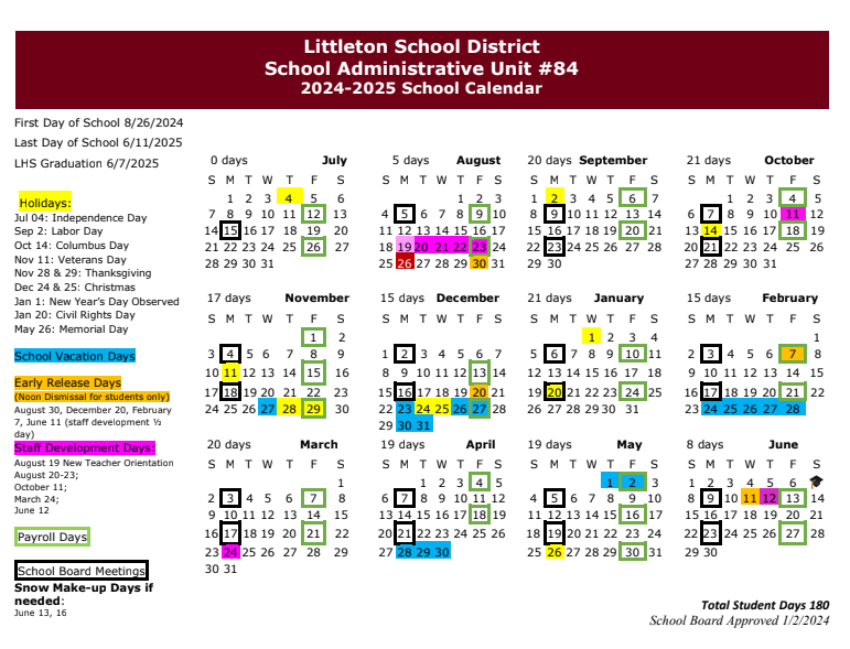 Calendar – About Us – Littleton School District SAU 84