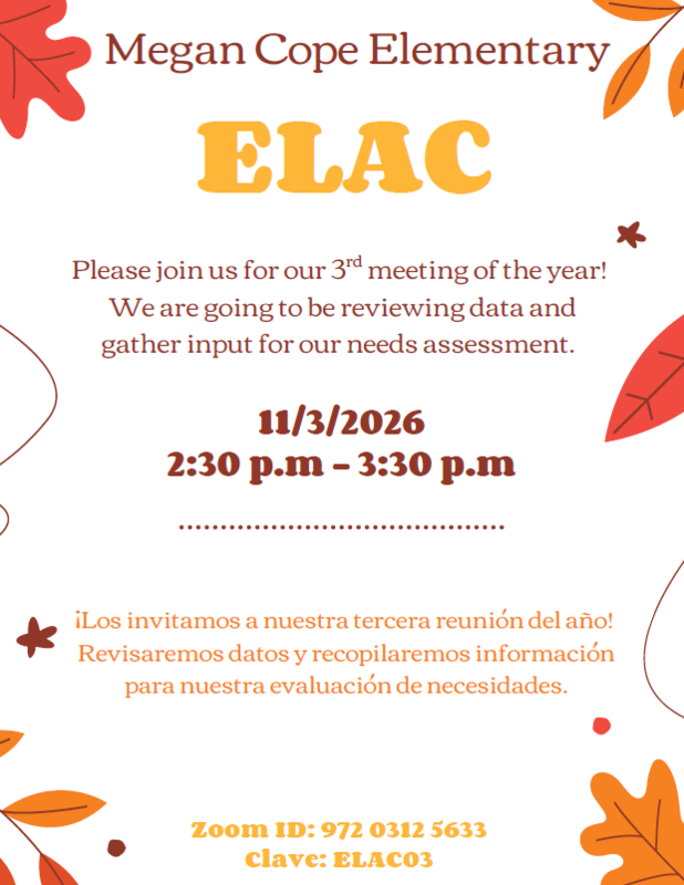 ELAC flyer in English and Spanish