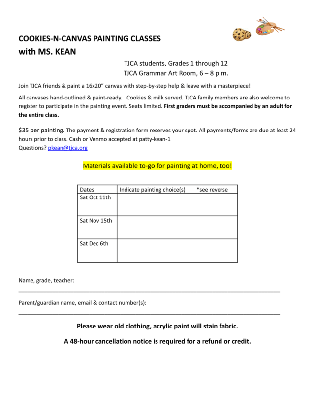 Cookies-N-Canvas Registration Sheet for the classes.