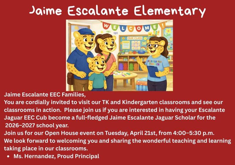 Escalante Elementary Open House English flyer
