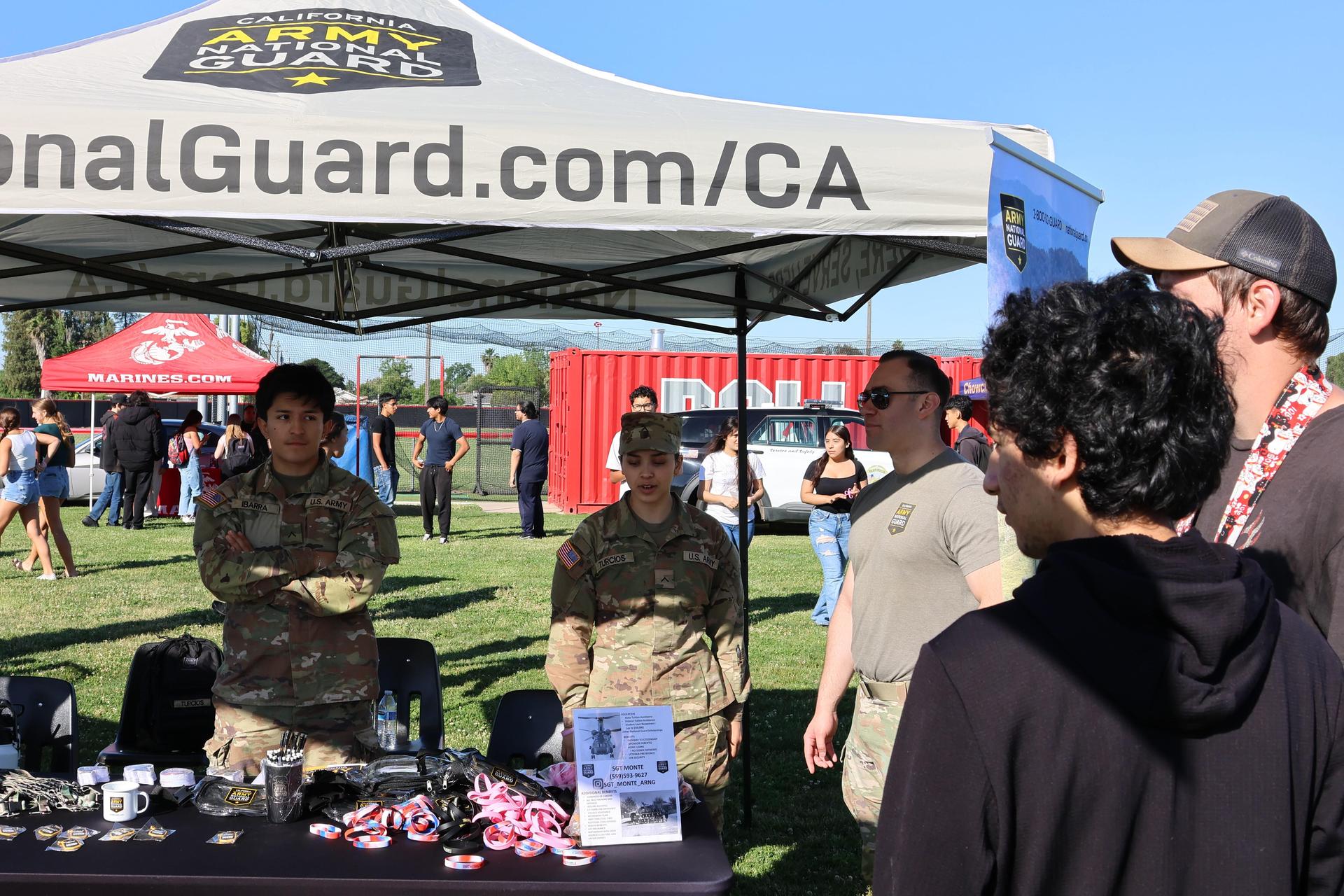 National Guard members speaking to students