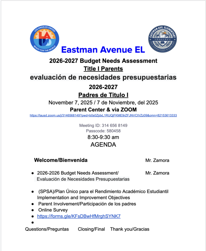 2026-2027 Budget Needs Assessment Title I Parents