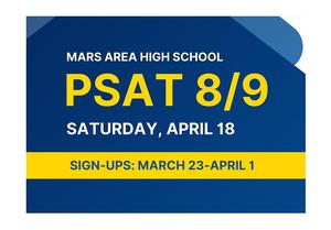 A blue background with the words PSAT 8/9 in yellow