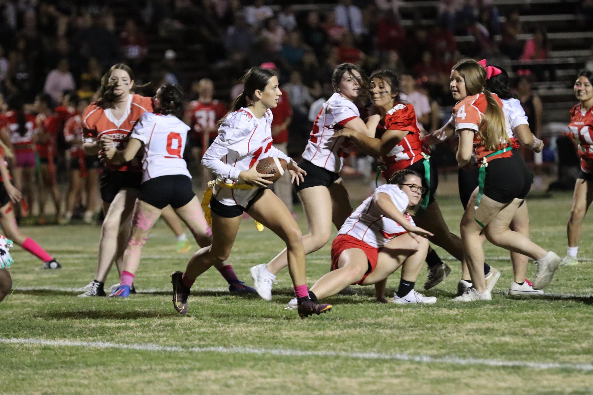 girls playing flag football
