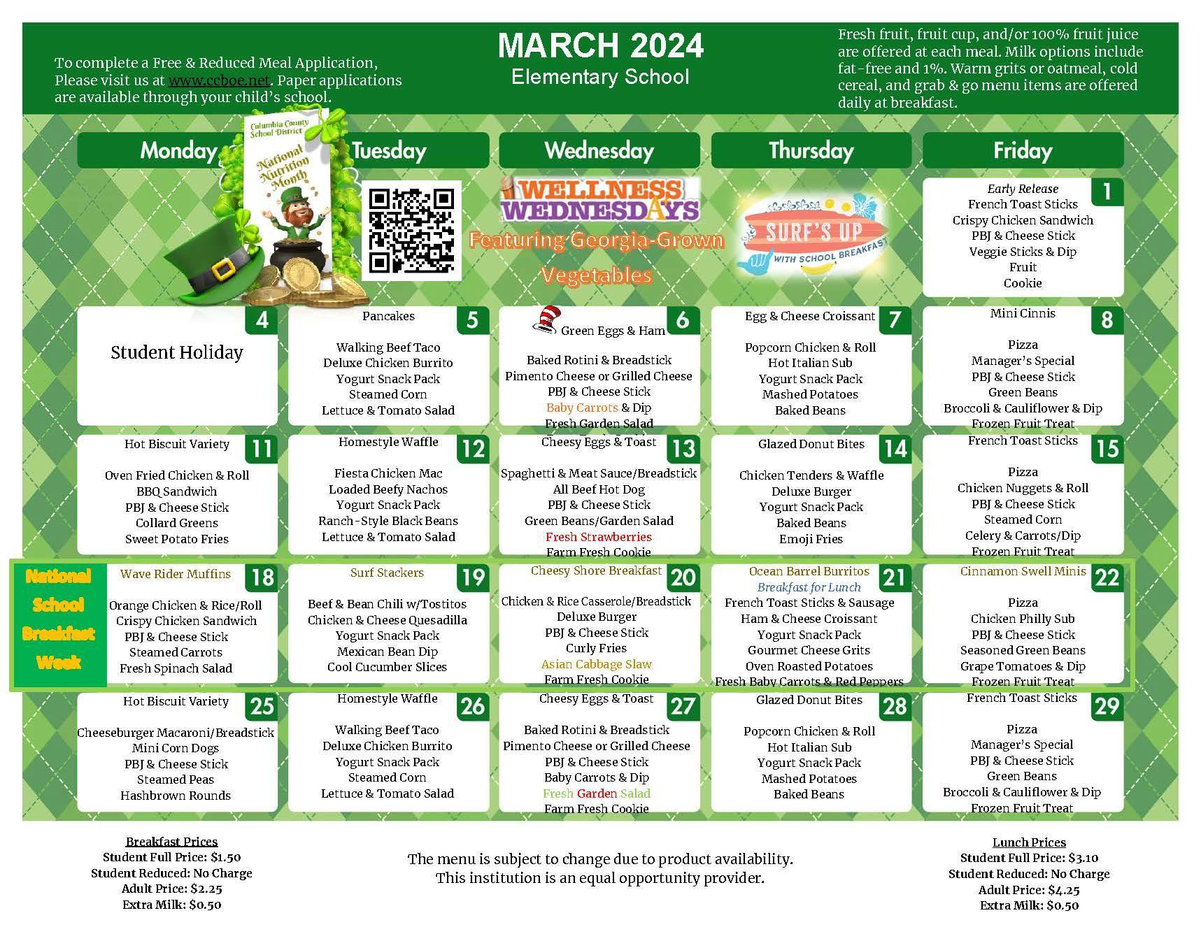 Menus – School Nutrition – Columbia County Schools