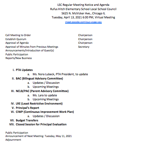 4/13 LSC Meeting Agenda