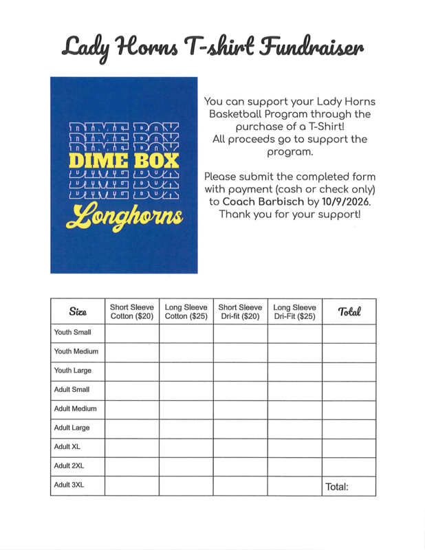 Lady Horns 2026-2027 T-Shirt Fundraiser!🏀👕 Thumbnail Image