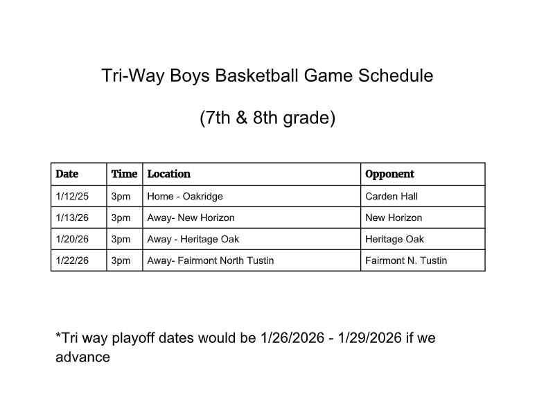 Triway updated schedule