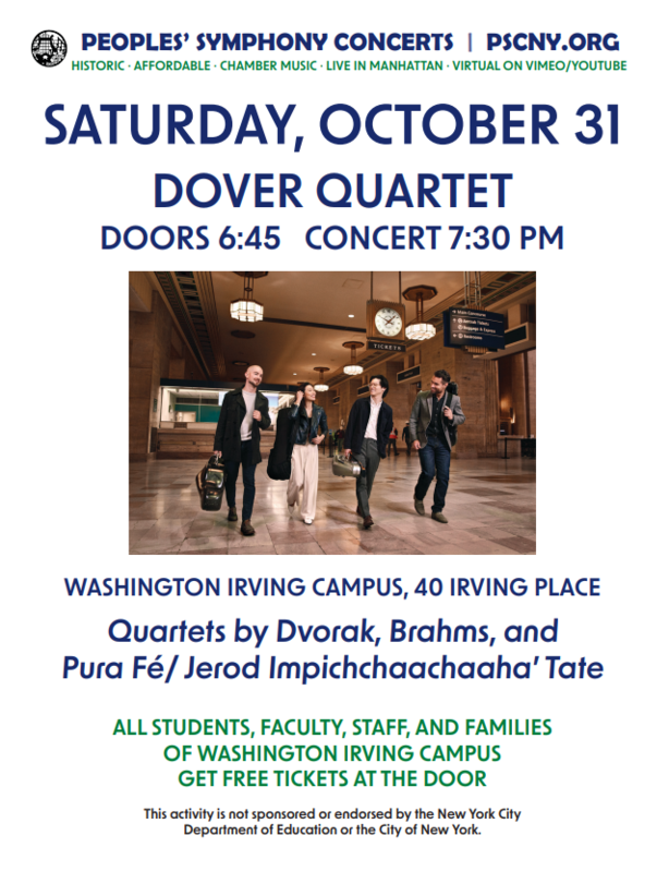 Concert poster for the Dover Quartet performance on October 31.