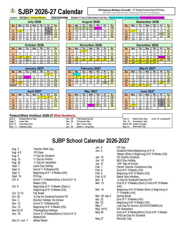 SJBP School Calendar 26-27
