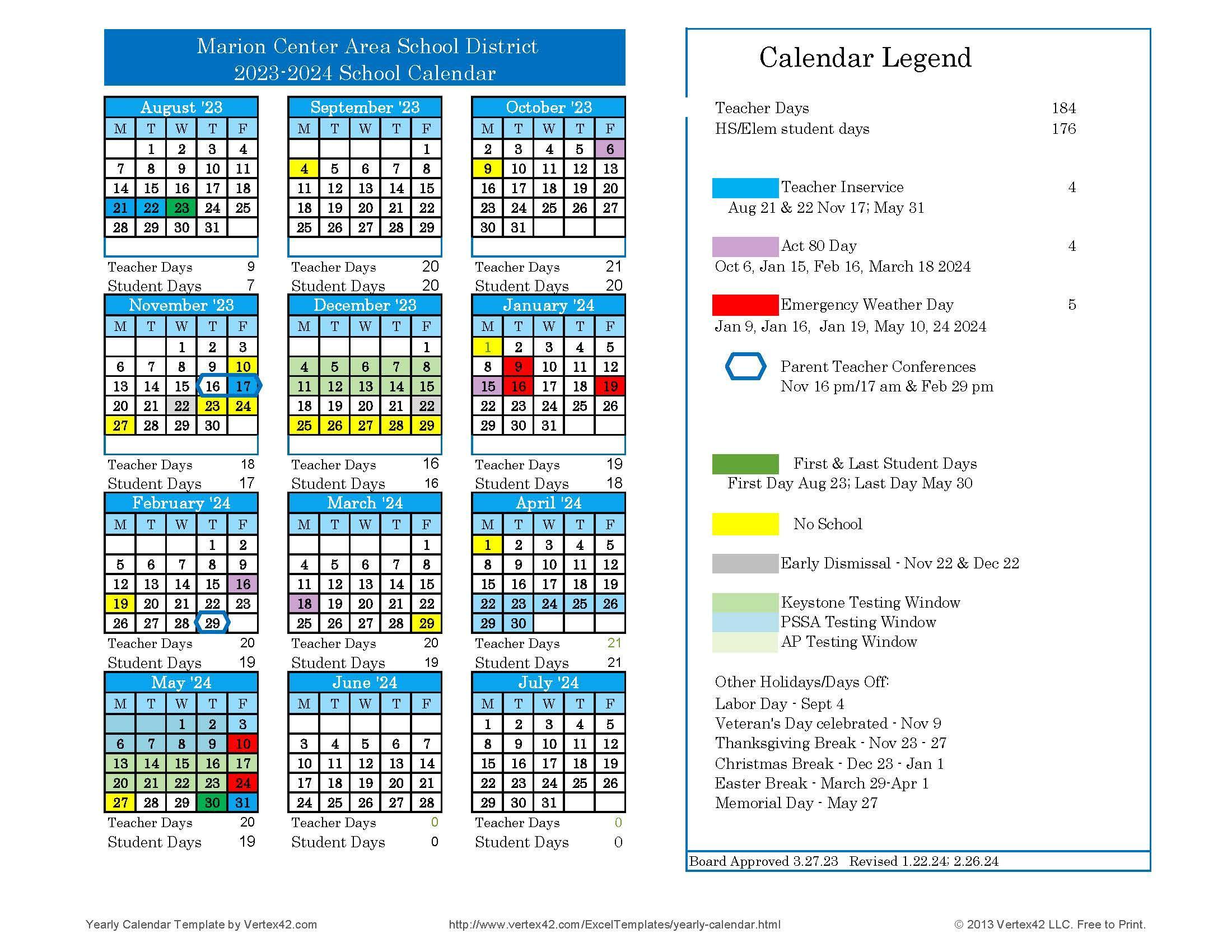 2023-2024 School Calendar-Revised – About Us – Marion Center Area