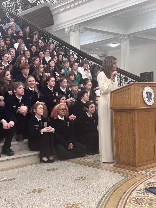 MDAR Commissioner Ashley Randle addresses FFA and 4H members at the State House.