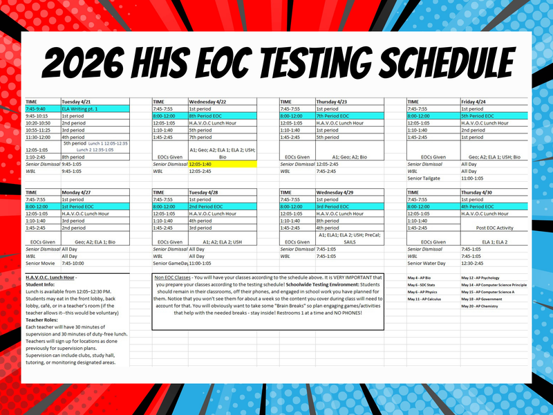 EOC testing schedule