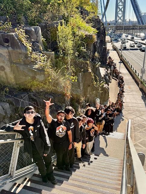 students who walked across the bridge during a hike