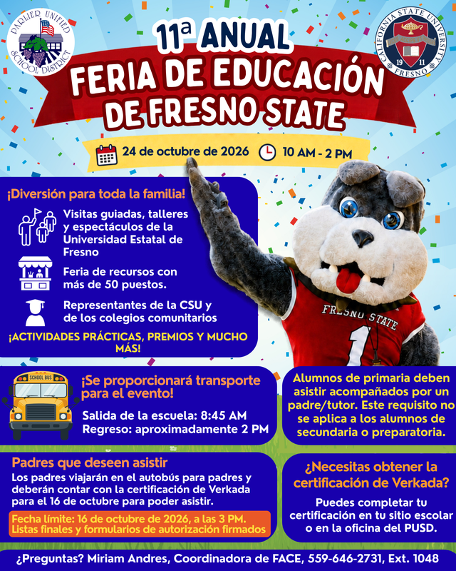 Sky background with bulldog mascot in Spanish