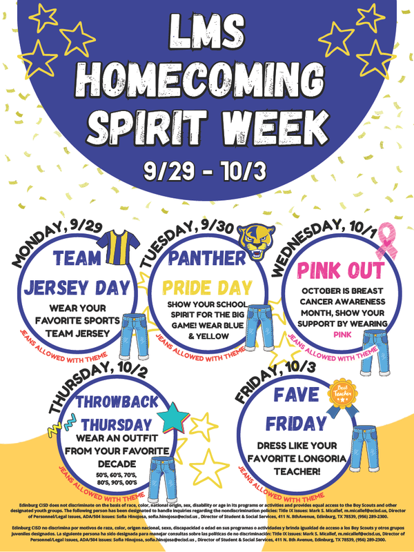 homecoming spirit week flyer