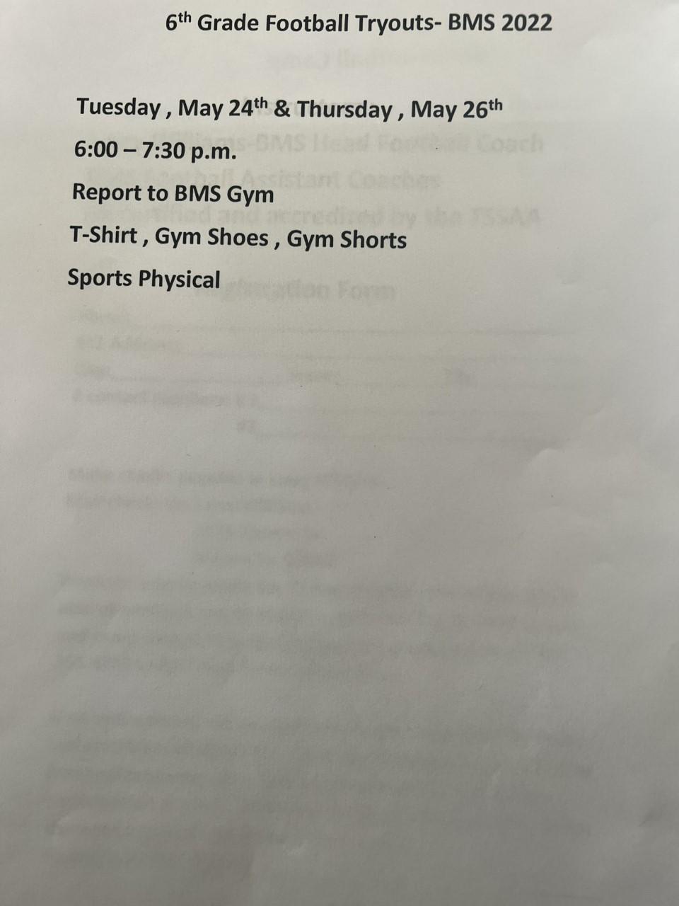 2022 BMS Football 6th Grade Tryouts Brighton Middle