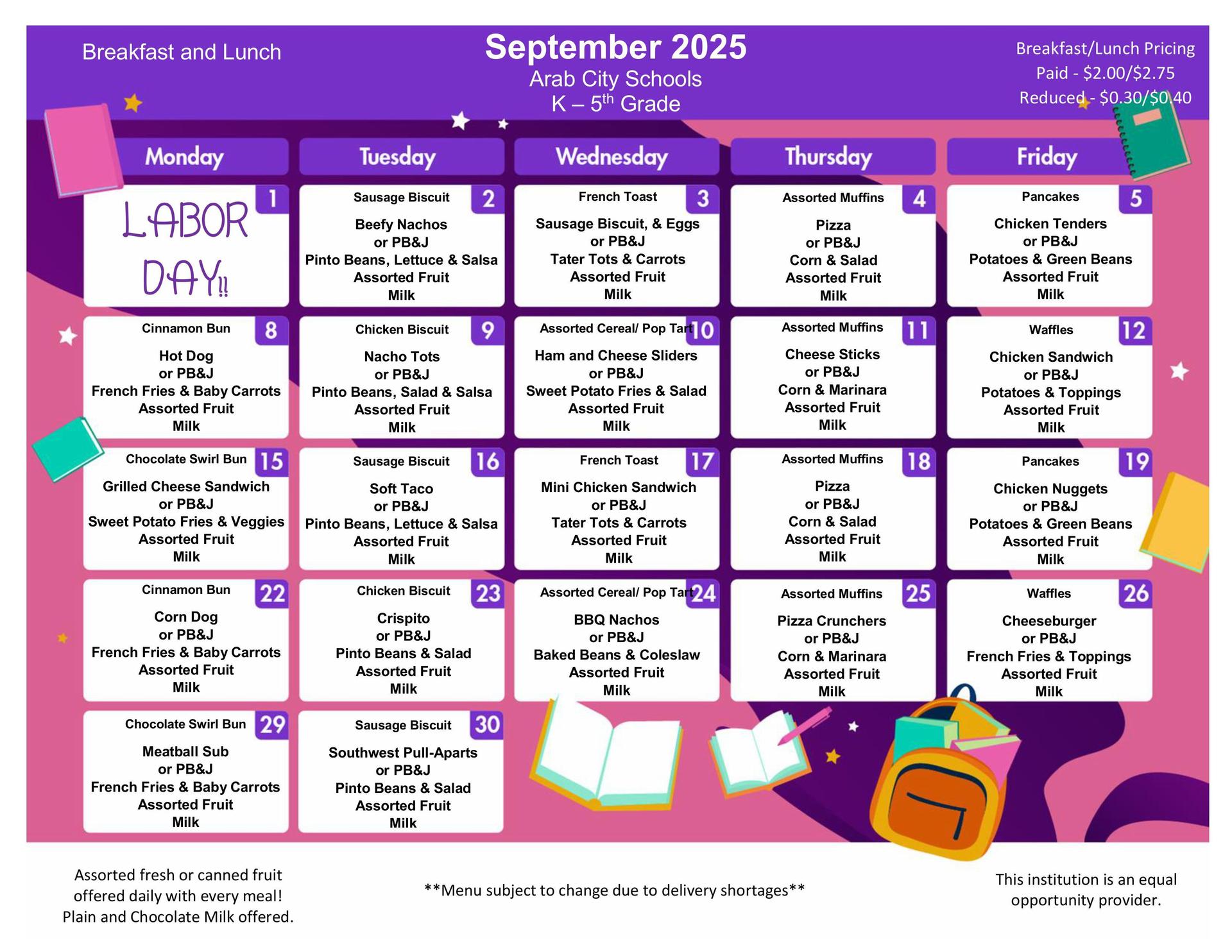 September 2025 Menu - PreK-5