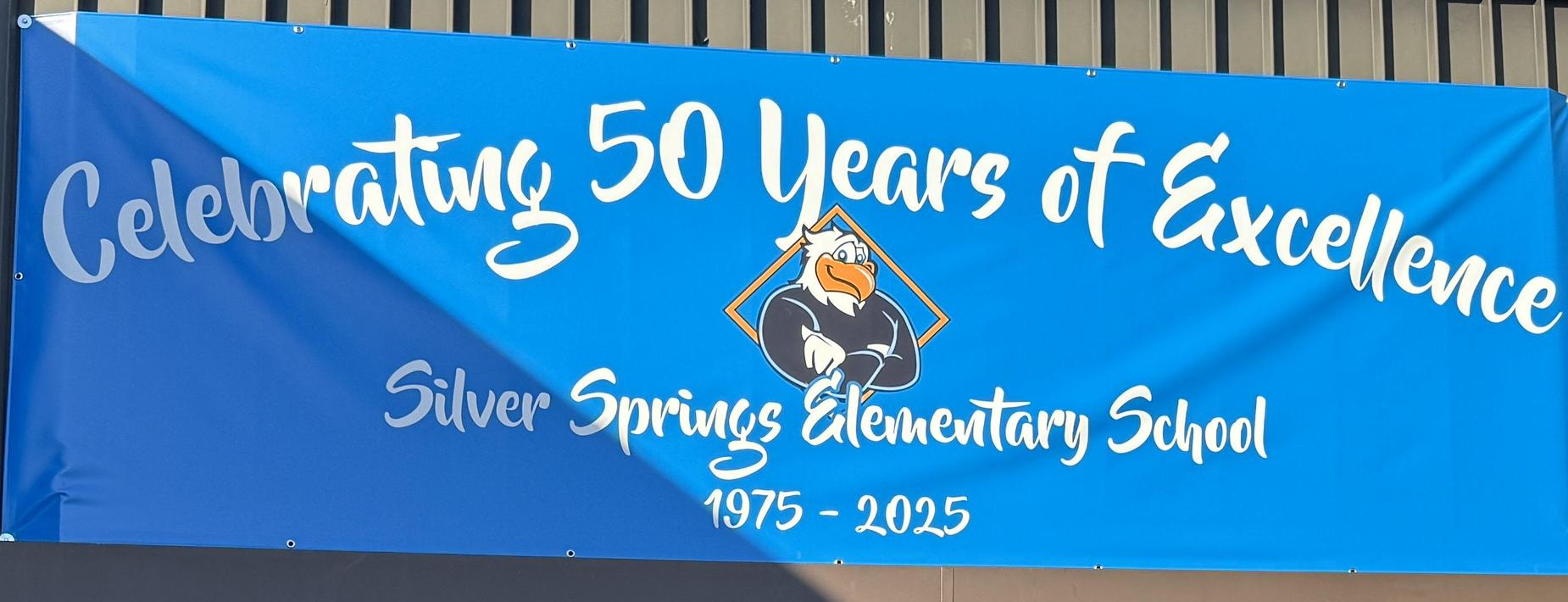 Blue banner celebrating 50 years of excellence at silver springs
