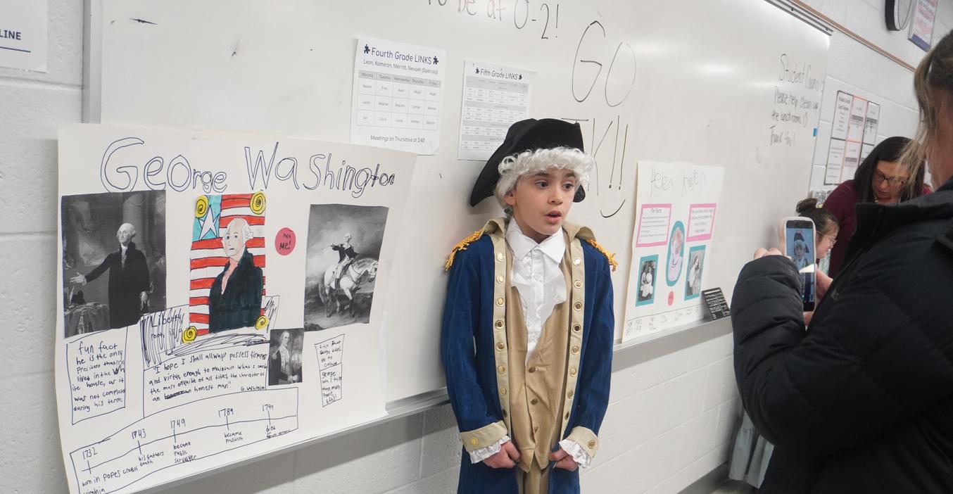 A student portrays George Washington at the Page Wax Musuem.