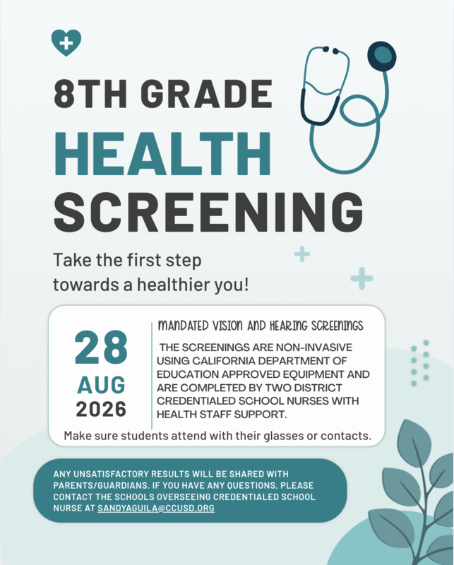 8th Grade Health Screenings - Aug 28 Thumbnail Image