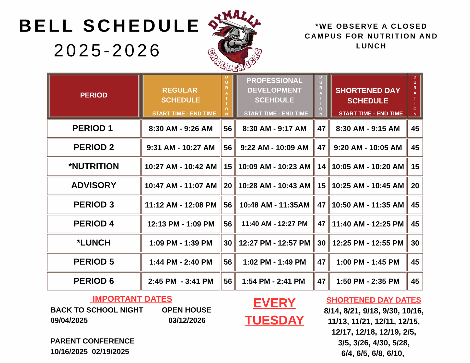 Bell Schedule 25-26