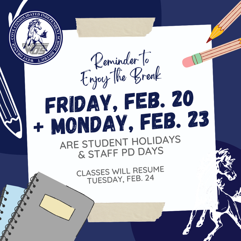 Student Holiday: Feb 20 & 23