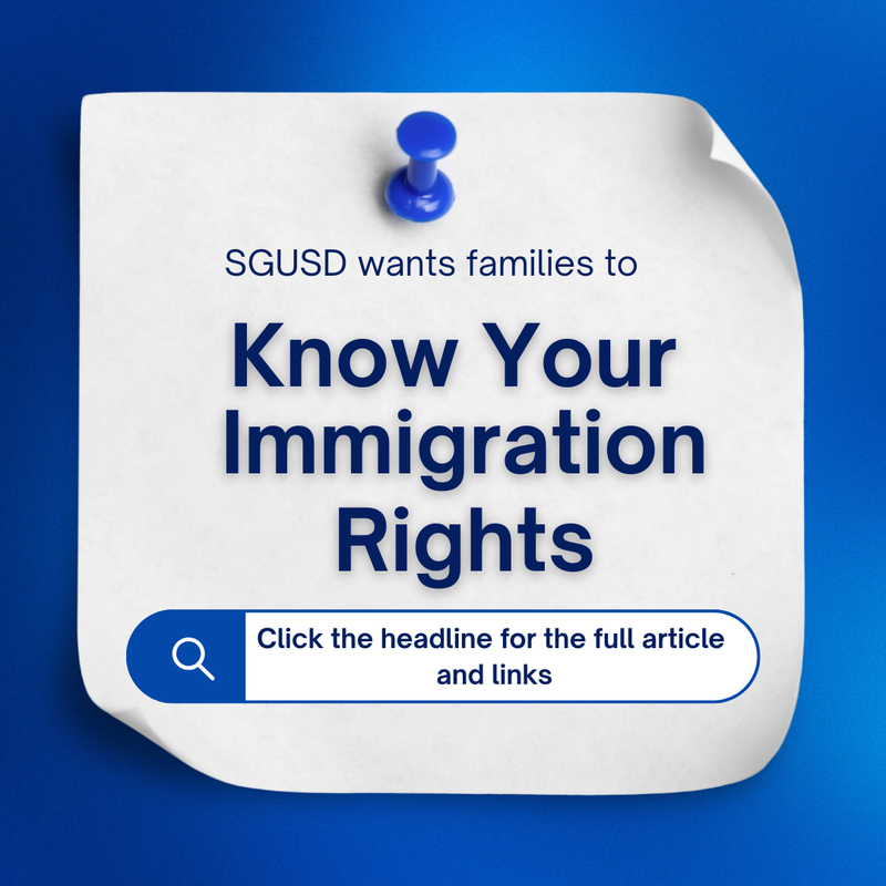 Note urging families to know their immigration rights with clickable link.