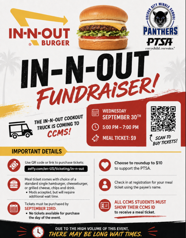 In-N-Out Fundraiser 9/30, 5-7pm