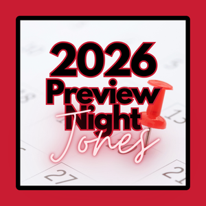 Titled "2026 Preview Night Jones' on top of a greay and white calendar background