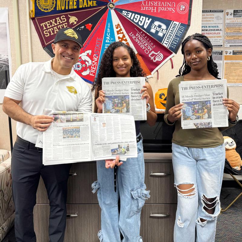 Principal Luna and Zoe and Samantha, two SJLA student authors