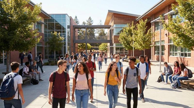 Back to school students walking