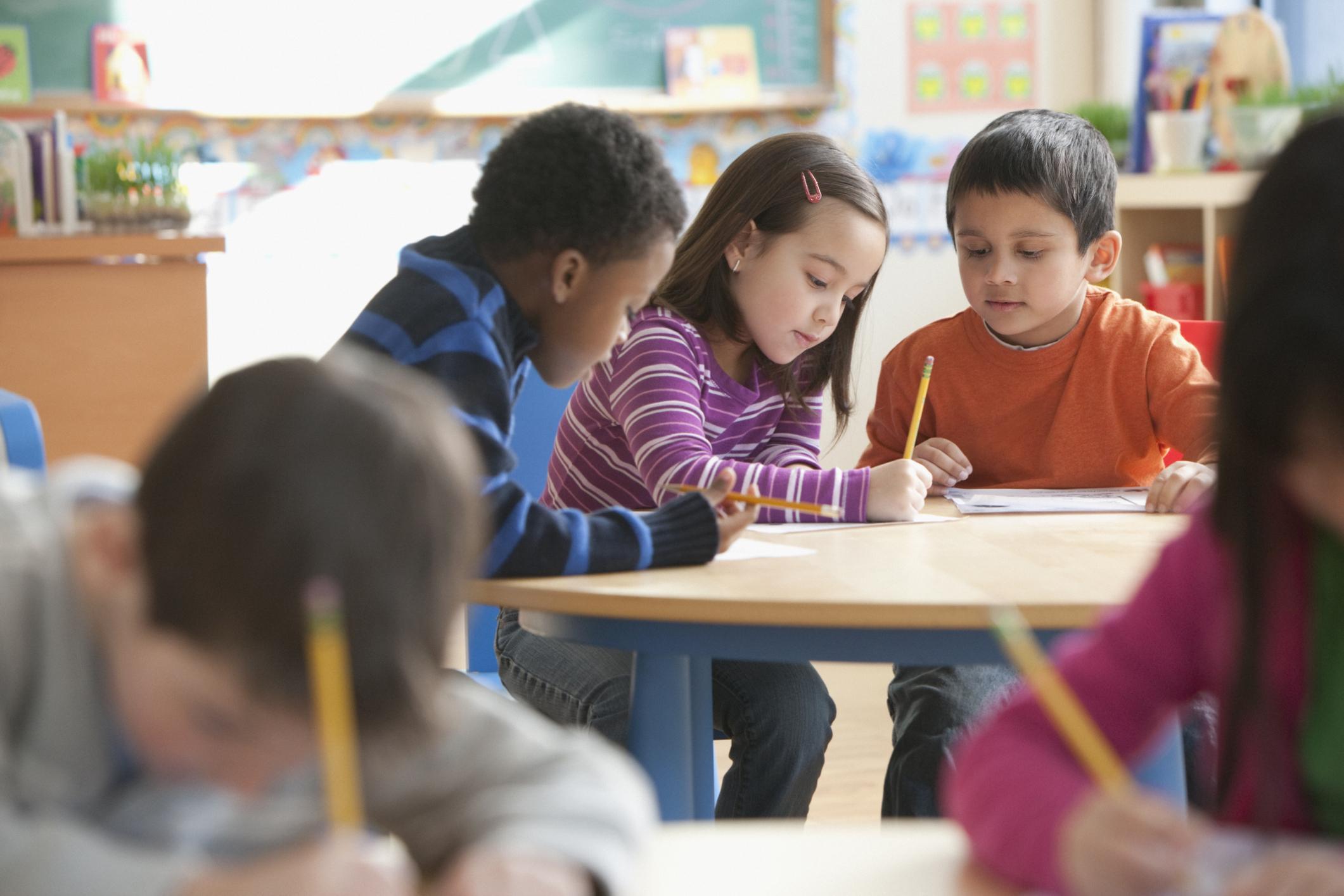 Students studying in classroom